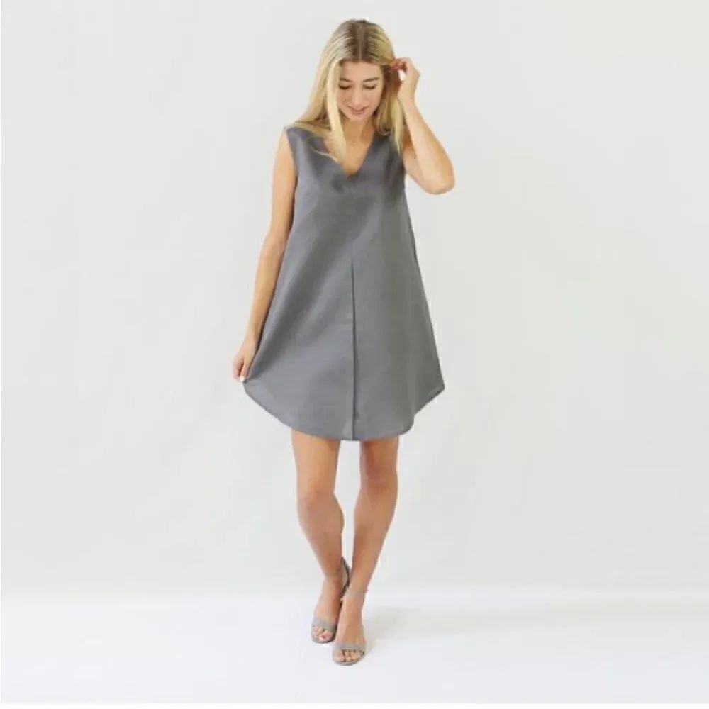 Anthropologie Kestan Alton Gray Sleeveless Organic Cotton Linen Blend Dress
